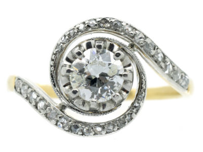 Art Nouveau 18ct Gold, Platinum ​& Diamond Swirly Ring