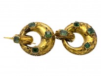 Victorian 15ct Gold Hoop Earrings Set with Emeralds