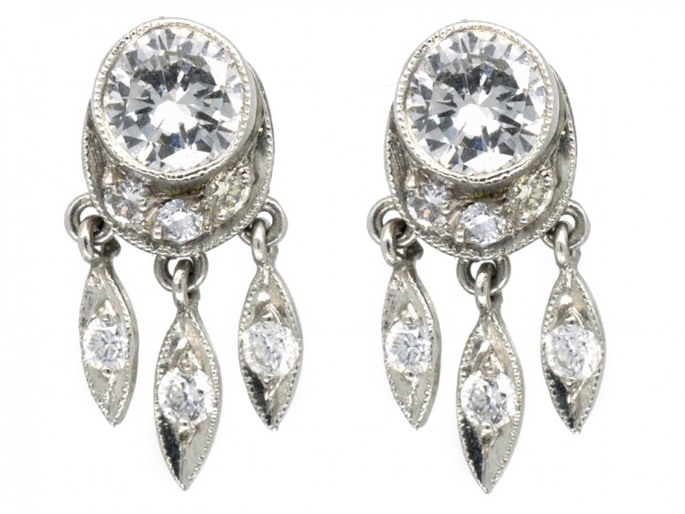 Edwardian Diamond Stud Fringe Earrings