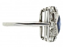 Art Deco Platinum ​& Natural Burmese Square Sapphire Ring