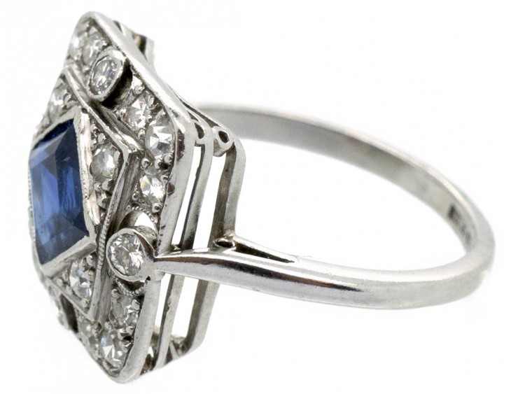 Art Deco Platinum ​& Natural Burmese Square Sapphire Ring