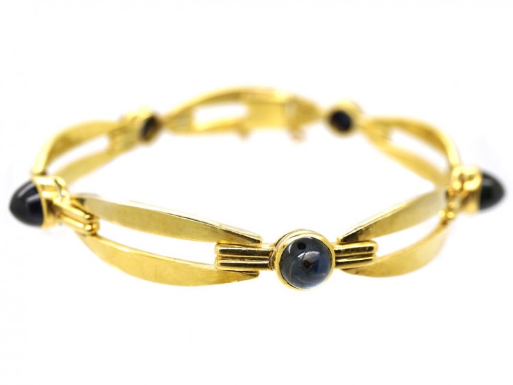 French Art Deco 18ct Gold ​& Cabochon Sapphire Bracelet