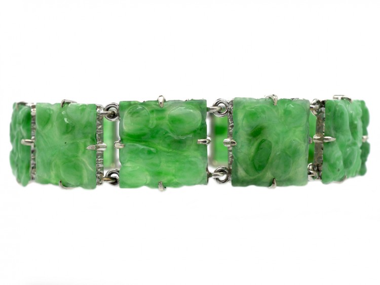 Carved Natural Jade Plaque Bracelet