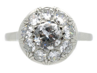 Art Deco Diamond Cluster Platinum Bombé Ring