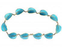 Silver Gilt ​& Blue Enamel Leaf Necklace by Hans Myhre