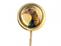 Victorian 18ct Gold Rock Crystal Reverse Intaglio Tie Pin of a Pheasant
