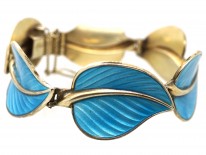 Silver Gilt ​& Blue Enamel Leaf Bracelet by Hans Myhre