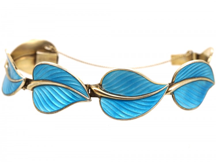 Silver Gilt ​& Blue Enamel Leaf Bracelet by Hans Myhre