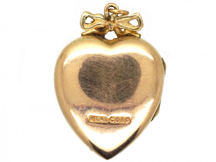 Edwardian 9ct Gold Heart Locket Set With a Rose Diamond