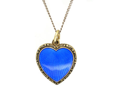 Silver Gilt ​& Blue Enamel Heart Pendant on Chain