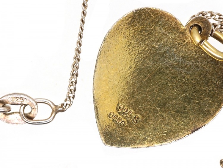 Silver Gilt ​& Blue Enamel Heart Pendant on Chain