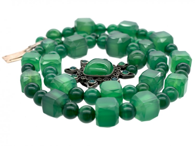 Green Chalcedony & Silver Necklace Attributed to Sybil Dunlop