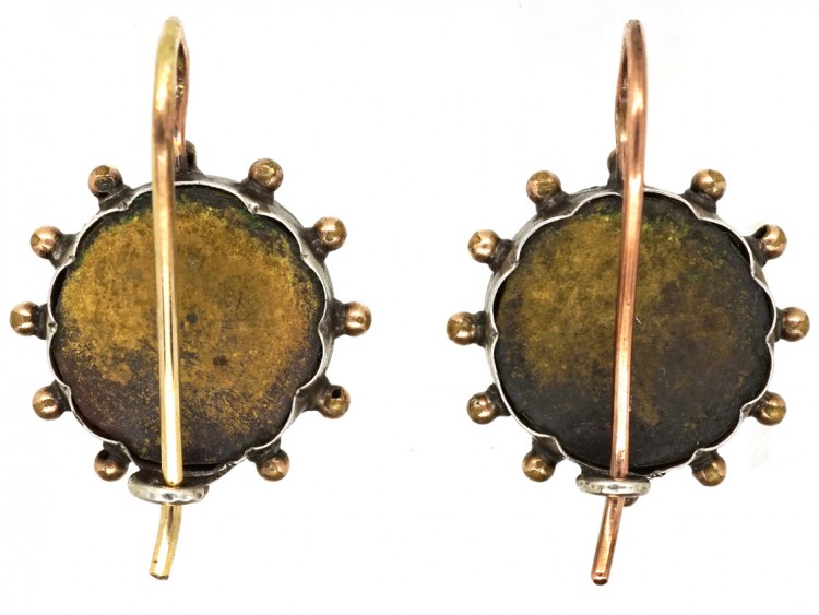 Victorian Silver ​& Gold Pietra Dura Earrings