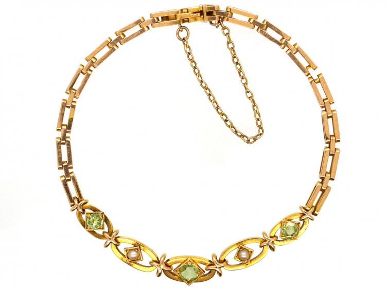 Edwardian Peridot ​& Pearl 15ct Gold Bracelet