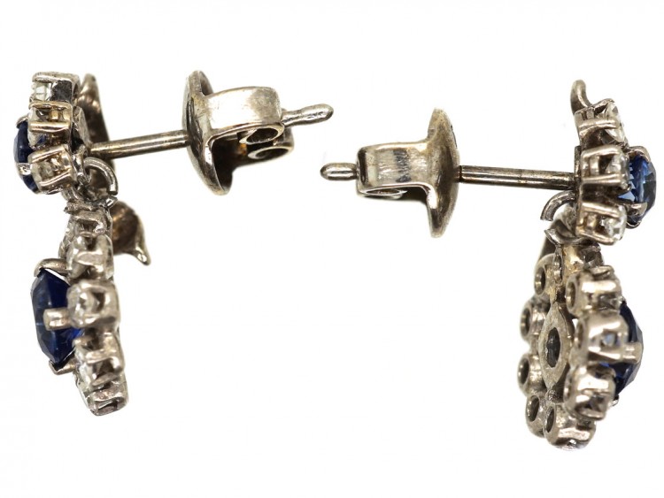 Sapphire & Diamond Drop Cluster Earrings