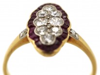 Art Deco 18ct Gold, Platinum, Ruby ​& Diamond Scallop Design Ring