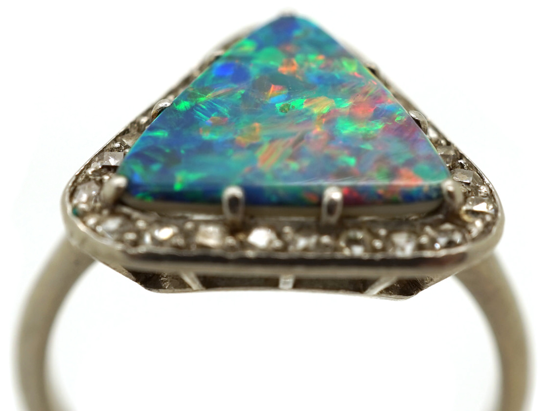 Art Deco Opal Doublet & Rose Diamond Triangular Shaped Ring (24C/OJ ...