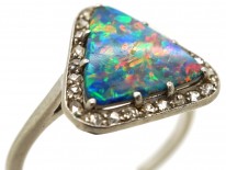 Art Deco Opal Doublet ​& Rose Diamond Triangular Shaped Ring