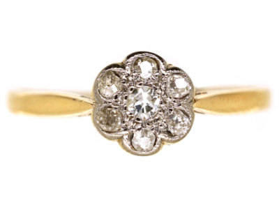 Edwardian 18ct Gold, Platinum ​& Diamond Cluster Ring
