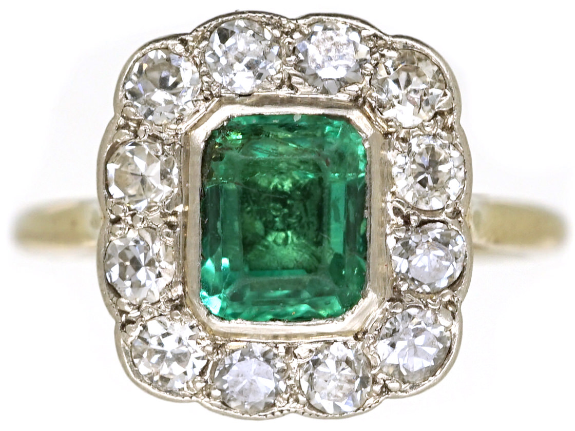 18ct Gold & Platinum, Columbian Emerald & Diamond Rectangular Ring (168 ...