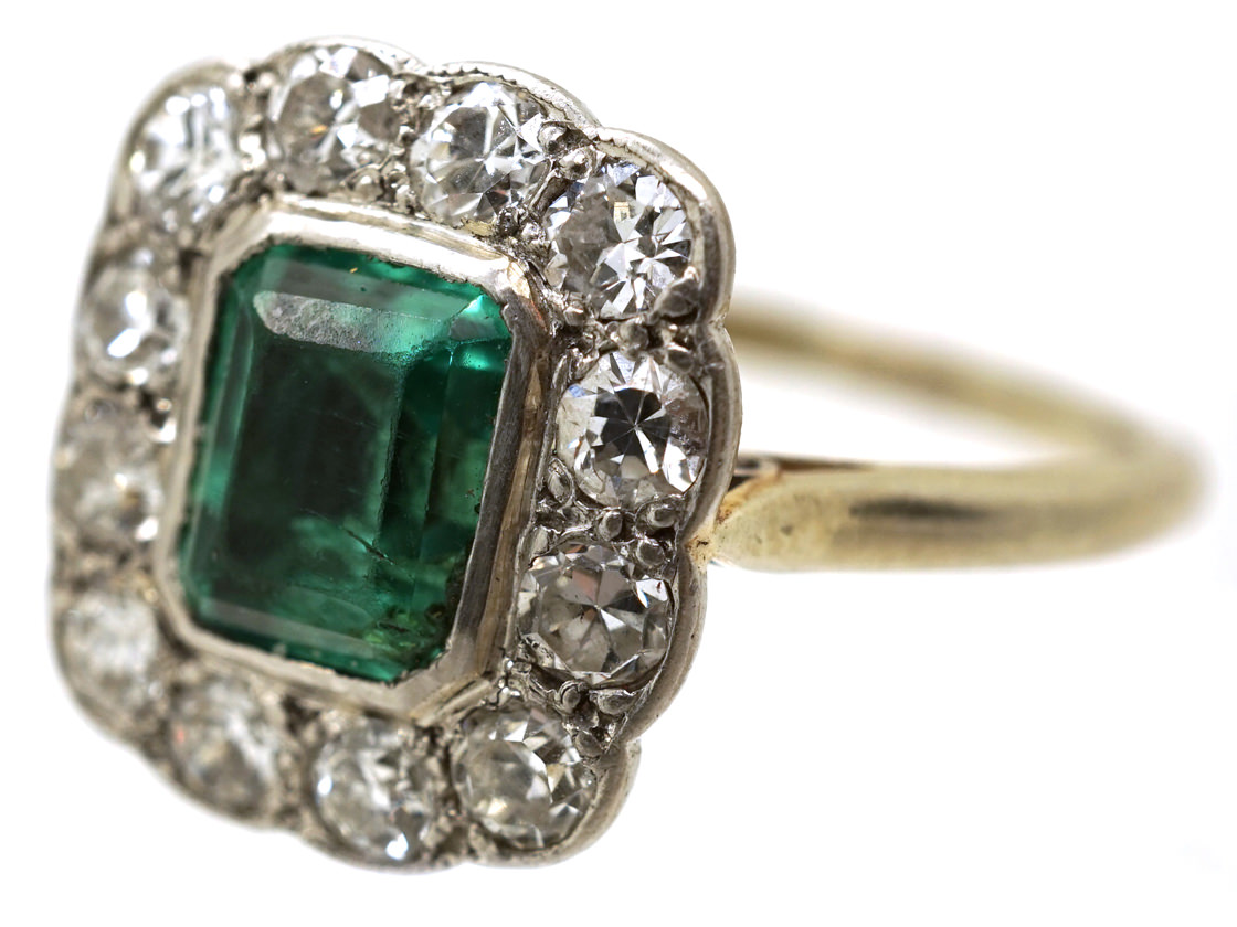 18ct Gold & Platinum, Columbian Emerald & Diamond Rectangular Ring (168