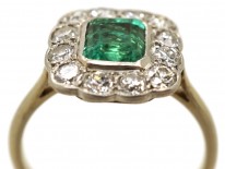18ct Gold ​& Platinum, Columbian Emerald ​& Diamond Rectangular Ring