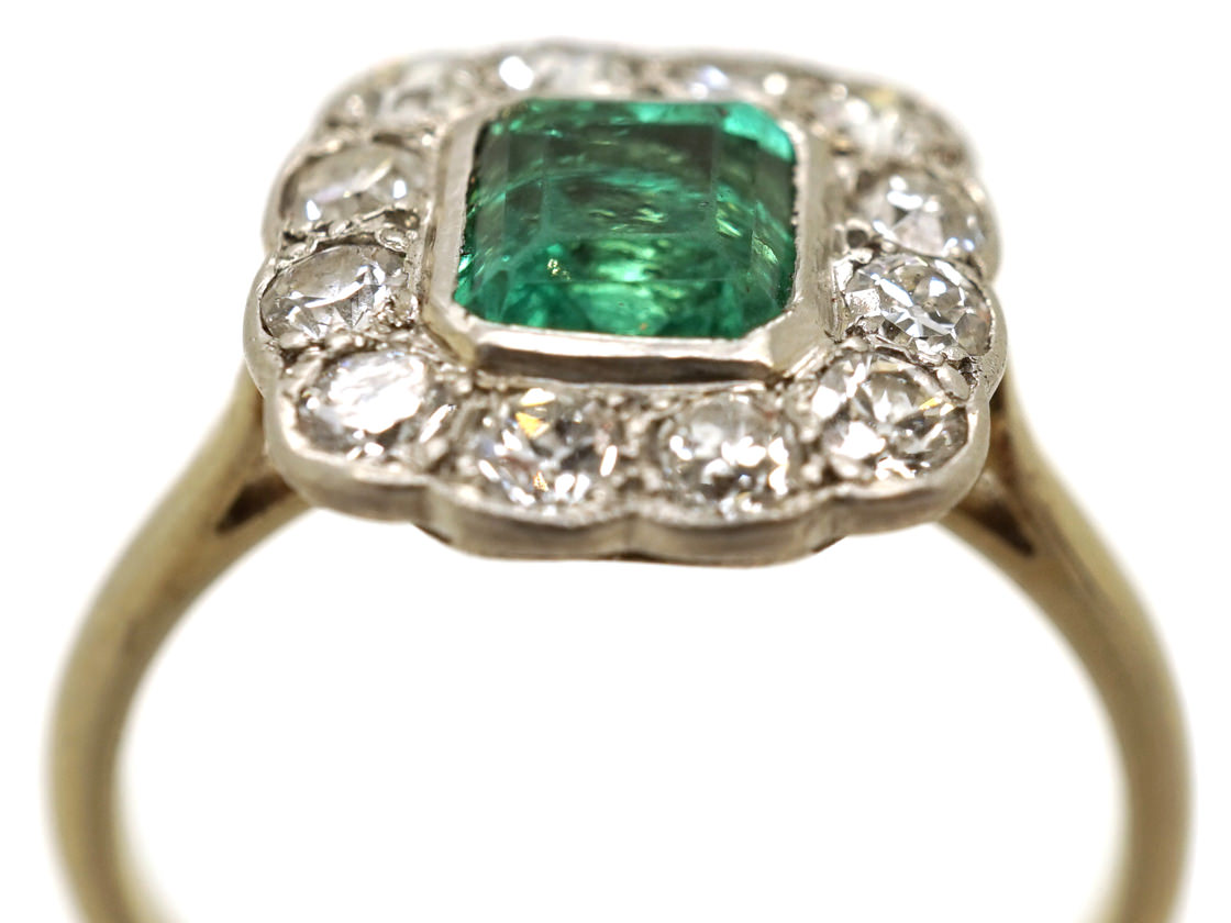 18ct Gold & Platinum, Columbian Emerald & Diamond Rectangular Ring (168