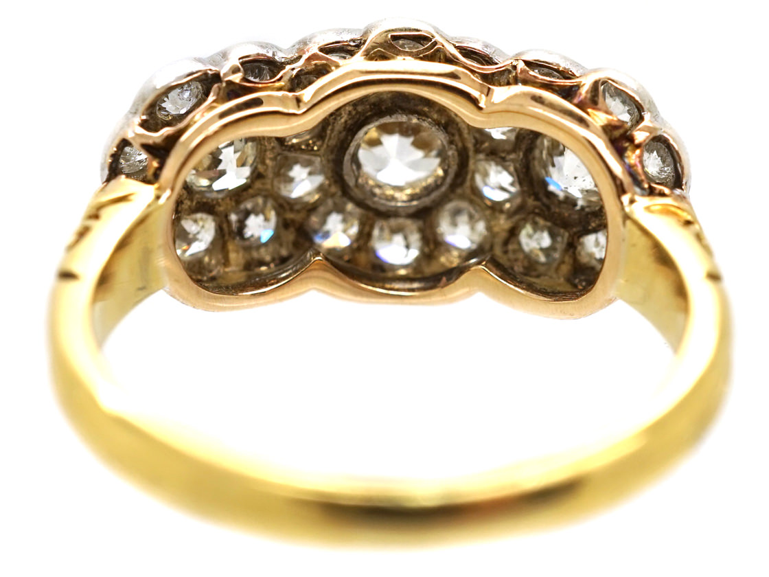 Edwardian 18ct Gold, Platinum & Diamond Triple Cluster Ring (637H ...