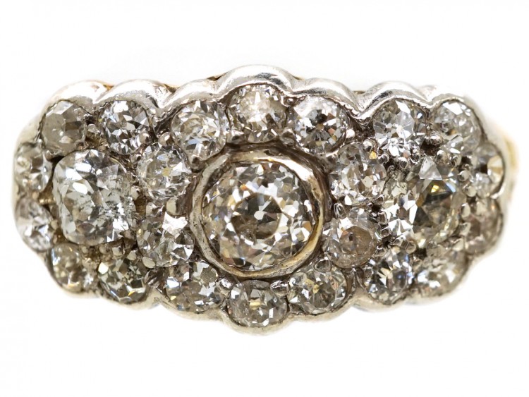 Edwardian 18ct Gold, Platinum ​& Diamond Triple Cluster Ring