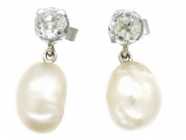 18ct White Gold, Natural Pearl ​& Diamond Earrings