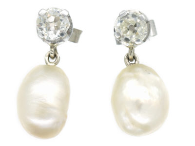 18ct White Gold, Natural Pearl ​& Diamond Earrings