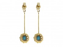 Edwardian 18ct Gold, Turquoise ​& Diamond Drop Cluster Earrings
