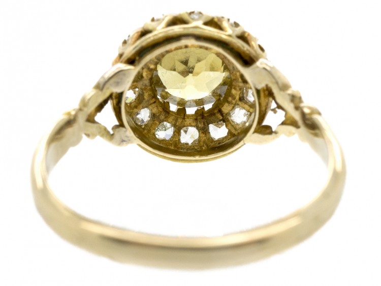18ct Gold Yellow Zircon ​& Diamond Cluster Ring