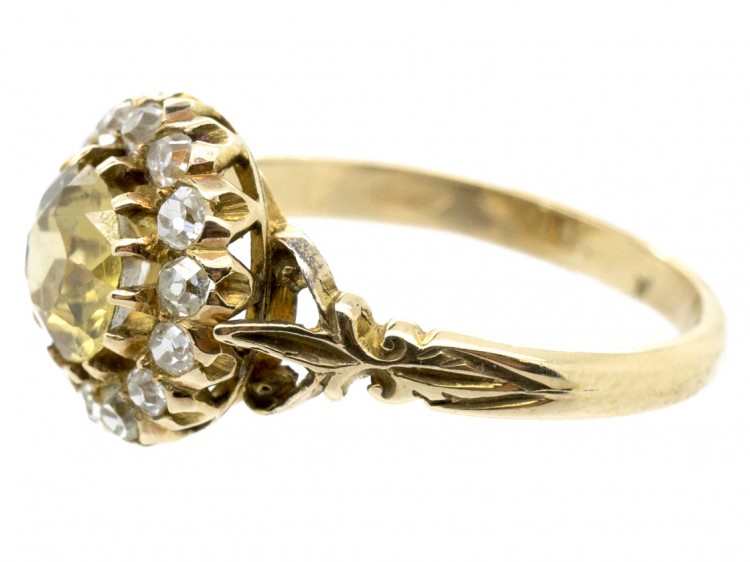 18ct Gold Yellow Zircon ​& Diamond Cluster Ring