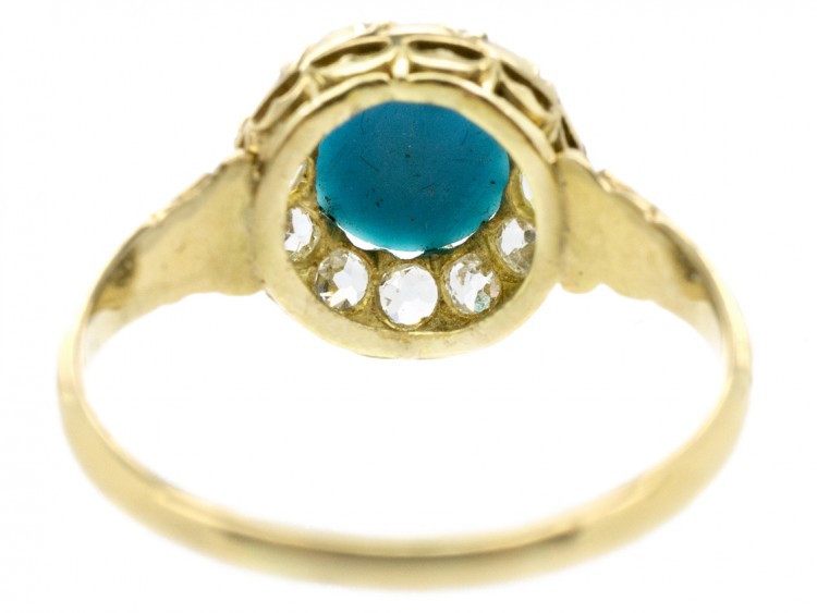 Edwardian 18ct Gold, Turquoise ​& Diamond Cluster Ring