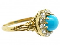 Edwardian 18ct Gold, Turquoise ​& Diamond Cluster Ring