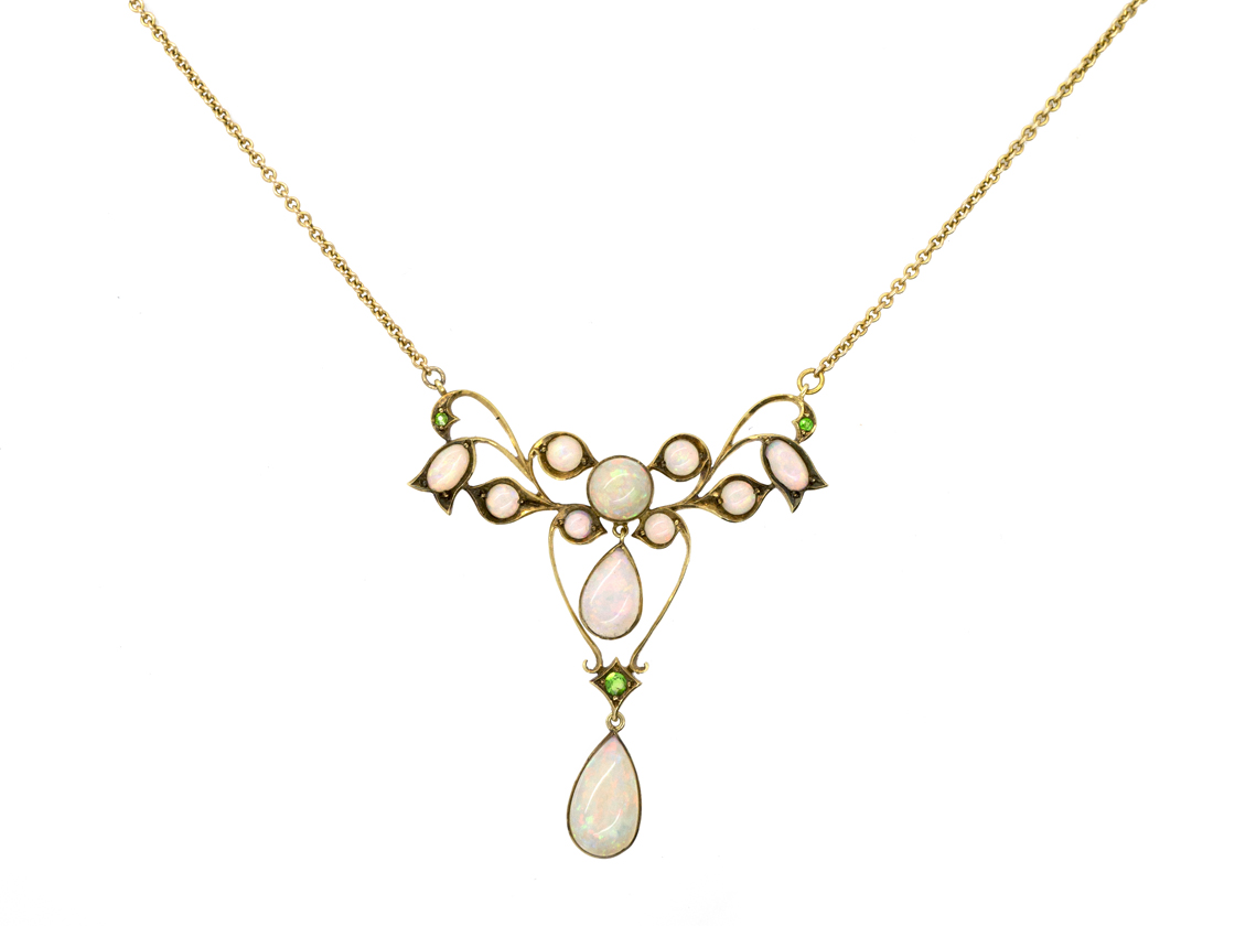Edwardian 15ct Gold, Opal & Green Garnet Art Nouveau Necklace (135/J ...
