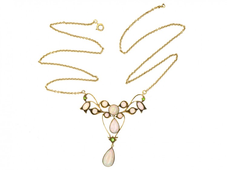 Edwardian 15ct Gold, Opal ​& Green Garnet Art Nouveau Necklace