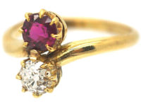 Edwardian 18ct Gold, Diamond ​& Ruby Crossover Ring