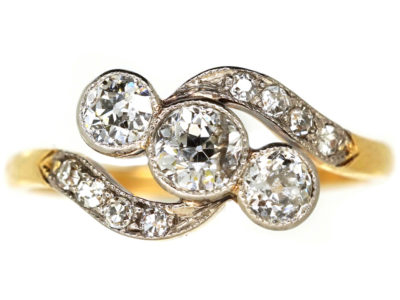 Edwardian 18ct Gold & Platinum, Three Stone Diamond Crossover Ring