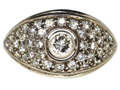 Art Deco 18ct White Gold Bombe Cluster Ring
