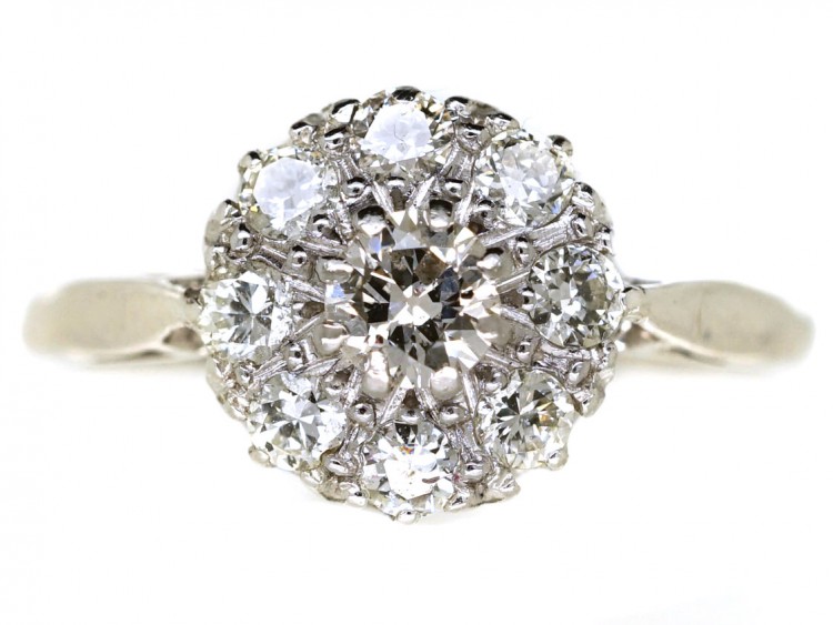 18ct White Gold & Platinum, Diamond Cluster Ring