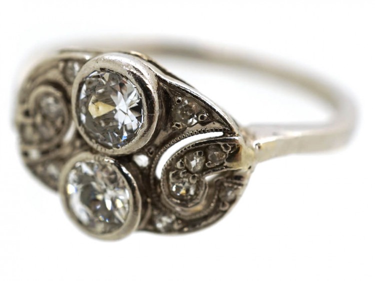 Art Deco Platinum, Two Stone Diamond Ring