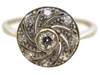 Art Deco 18ct Gold & Platinum Catherine Wheel Design Diamond Set Ring