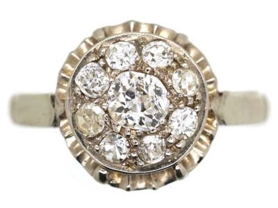 French Platinum & Diamond Cluster Ring