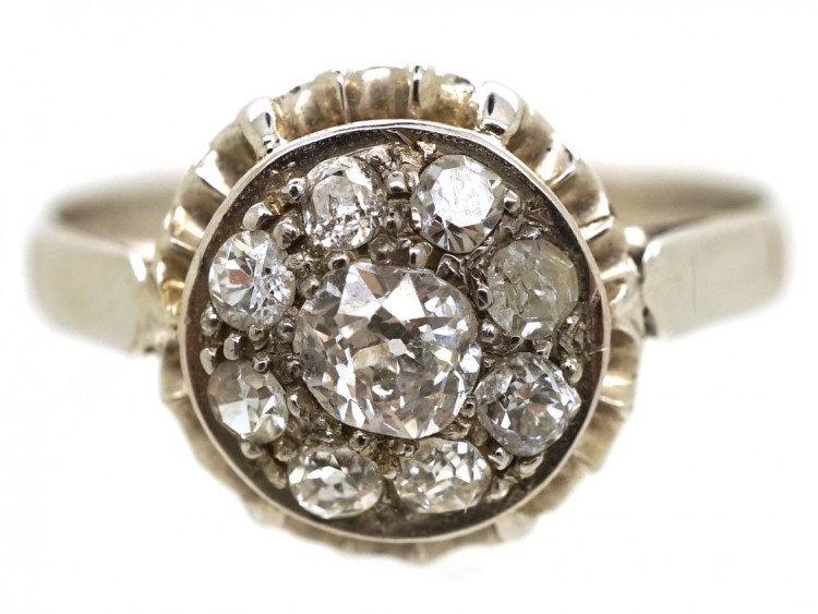 French Platinum & Diamond Cluster Ring
