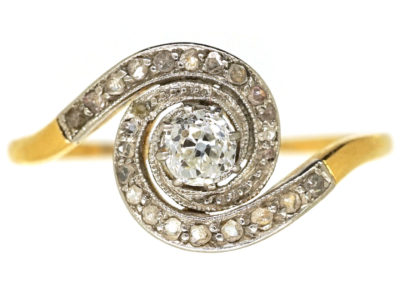 Art Nouveau 18ct Gold & Diamond Twist Ring