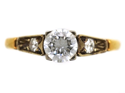 18ct Gold Diamond Solitaire Ring with Diamond Shoulders