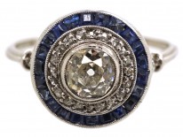 Art Deco Sapphire & Diamond Target Ring