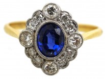 Edwardian 18ct Gold, Platinum, Sapphire & Diamond Oval Cluster Ring